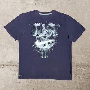 Nike Just Do It Dri-Fit‎ T-Shirt Men's Large Navy Fire LogoGraphic Athletic Cut